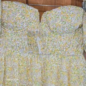 ADR‎ Yellow Multi Floral Tiered Mini Dress Sweetheart Smocked ADR101294 NEW